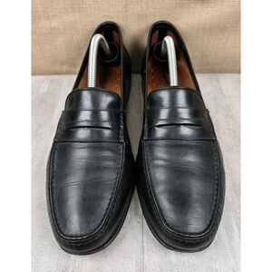 Santoni Penny Loafers Men's Size 10.5D Black Leather Made In Italy Luxury Preppy